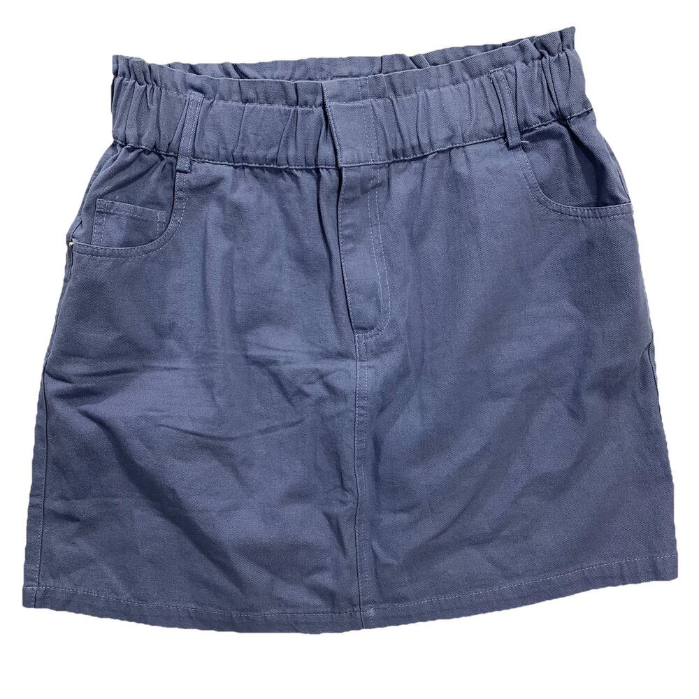 Entro Mini Skirt Womens L Blue Gray Cotton Paperbag Waist Twill S11750